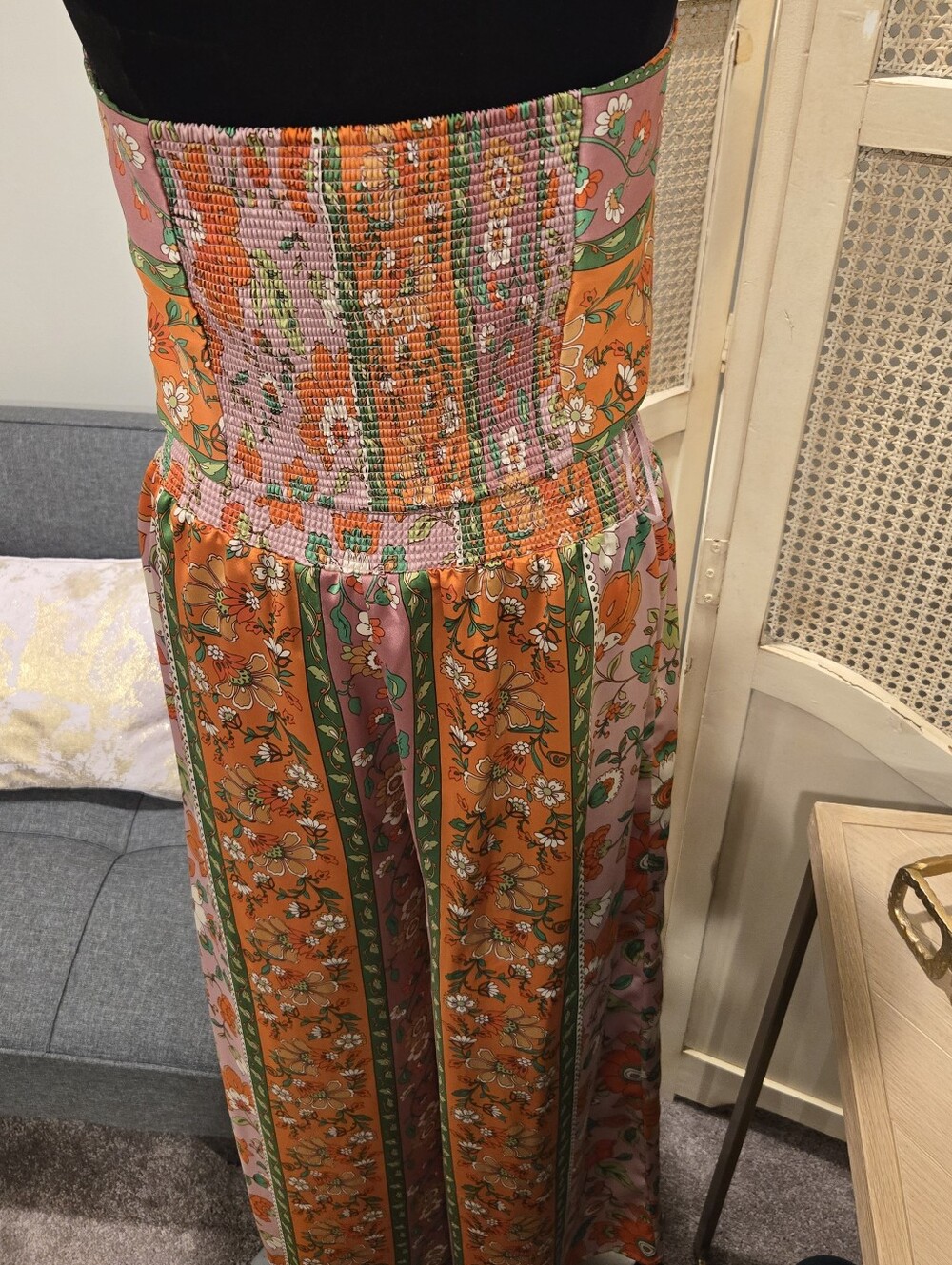 Floral Strapless 2 Piece Set in Orange and Pink - Picture 3 of 5